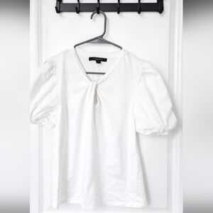 Massimo Dutti White Puff Sleeve Twist Neck Tee